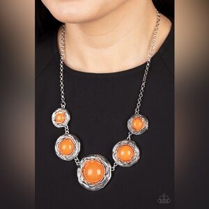 Paparazzi The Next NEST
Thing Orange necklace and earring set with matching ring